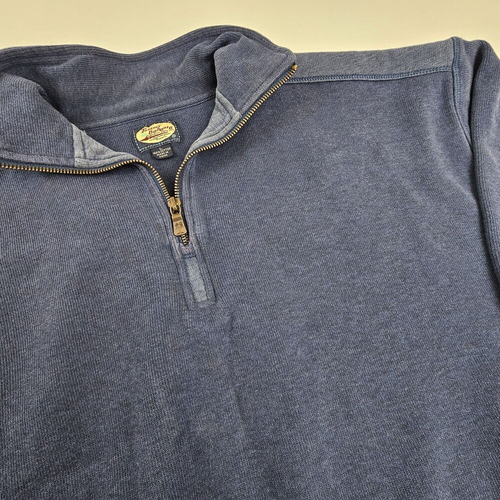 Tommy Bahama Mens Large 1/4 Zip Pullover Blue Faded Cotton Sweatshirt